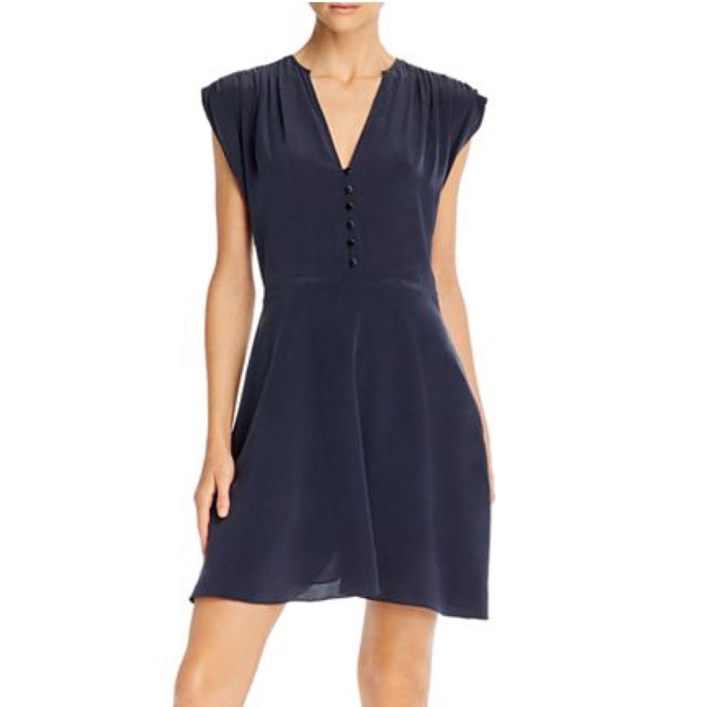 Equipment Danette Silk Fit & Flare Dress in True Black Size 8 NWT